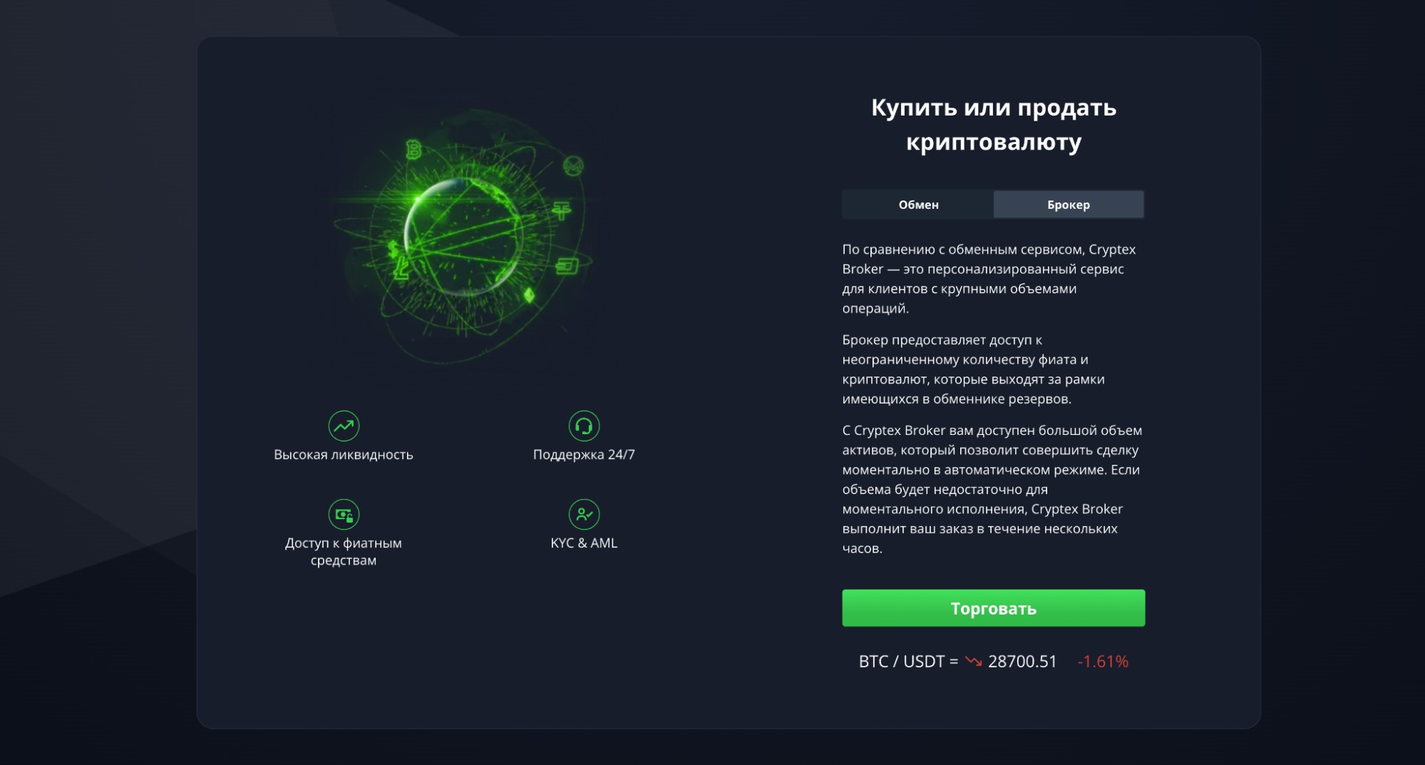 интерфейс платформы Cryptex