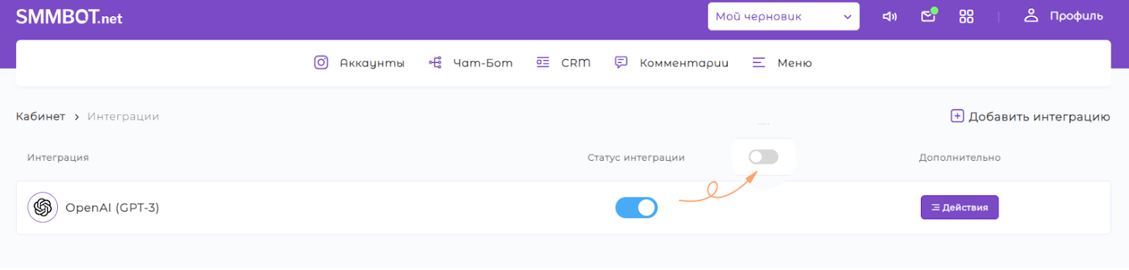 кнопка активации бота