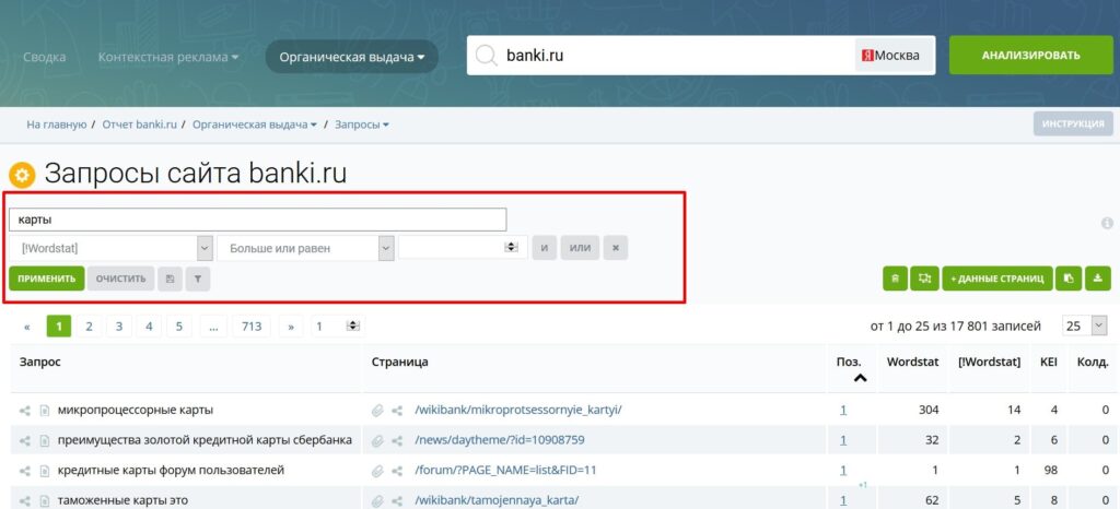 ключевые слова конкурентов в keys.so