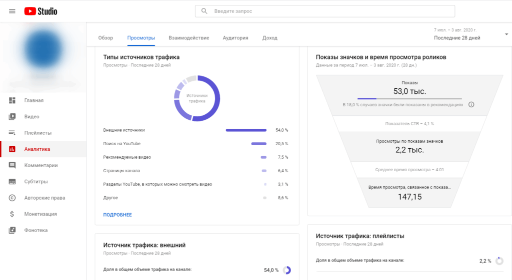 статистика ютуб внутри трафик